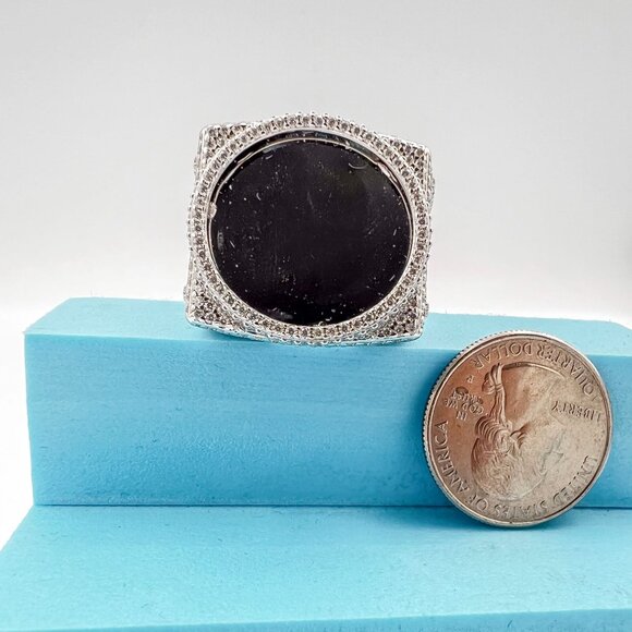 925 Sterling Sliver Moissanite 1inch diameter Picture Ring, 6.138ctw VVS Stones - Picture 7 of 7